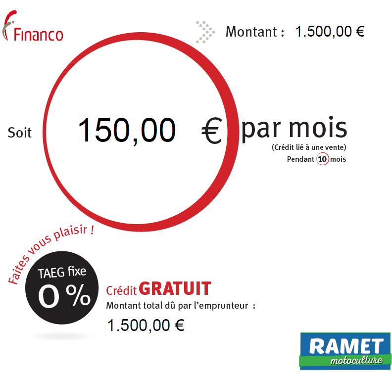 Payez en 3, 5 ou 10 fois sans frais - Ramet Motoculture